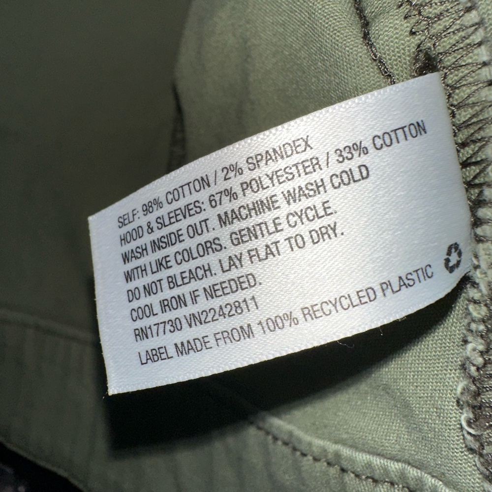 Mossimo Supply Co. Military Green Diagonal Zip Up Denim Body With Cotton Sleeves - Picture 5 of 9